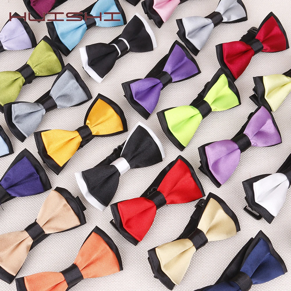 HUISHI Black Silvery Bow Tie For Children Solid Color Bow Ties For Boy Girl Candy Color Butterfly Cravat Two Tone Baby Bowtie