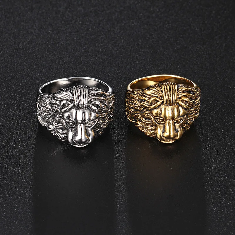 Domineering lion head ring king of the style of steel casting stone lion ring