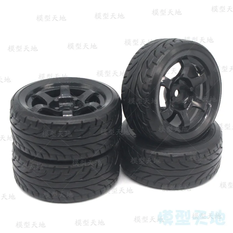 4pcs 1/10 Drift Car Tires 26*64MM Plastic Wheel Rim Hard Tyre for HSP Tamiya HPI Kyosho 94123 D3 D4 CS XIS TT01 TT02 9015 Black