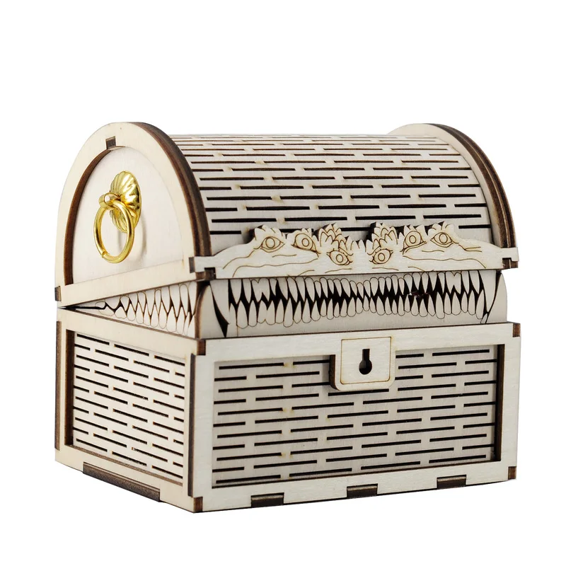 DND Mimic Chest Box Wood Laser Cut Dice Storage Case Perfect for Dungeons and Dragons, Board Game, Tabletop RPG