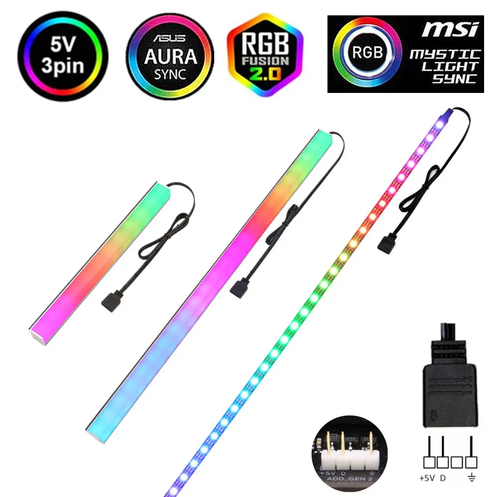 

WS2812b RGB LED Strip for ASUS AURA SYNC / MSI Mystic Light Sync / GIGABYTE RGB Fusion 2.0 (5V 3 Pin addressable LED headers)