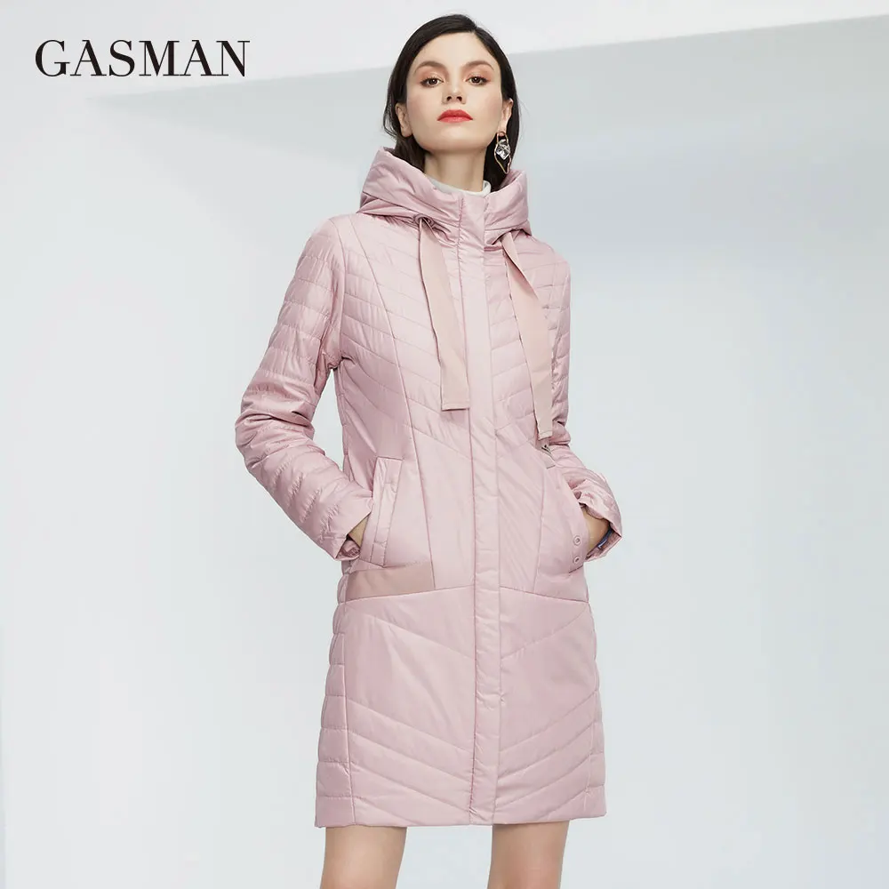 GASMAN-Veste à capuche mi-longue pour femme, manteau en coton fin, se joint aux poches, mode décontractée, printemps, automne, 2022, 20176