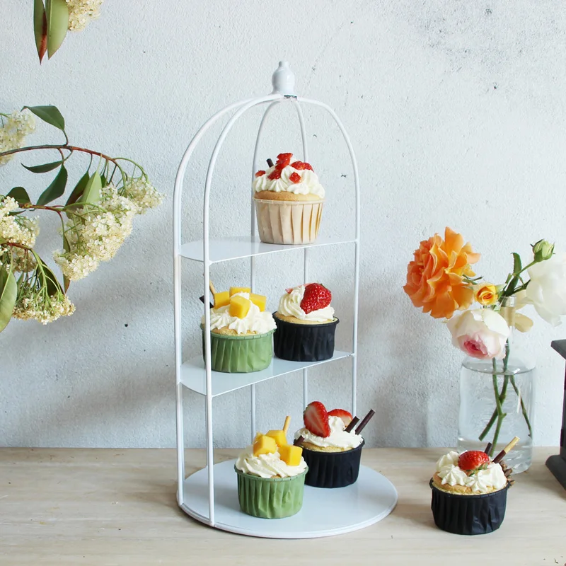 Metal Dessert Cake Tray Display Stand Wrought Iron Bird Cage Cake Stand Multi-layer Jewelry Stand Wedding Home Decoration