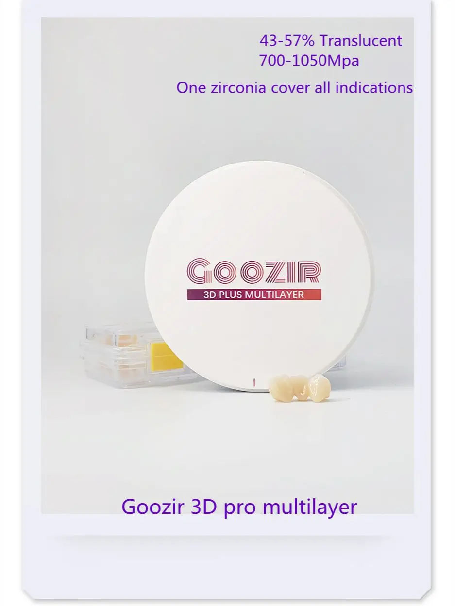 

Goozir Dental Material Zirconia Multilayer Block 98*10-25mm 3D plus Multilayer Zirconia Disc Cad Cam Open System Dental Lab use