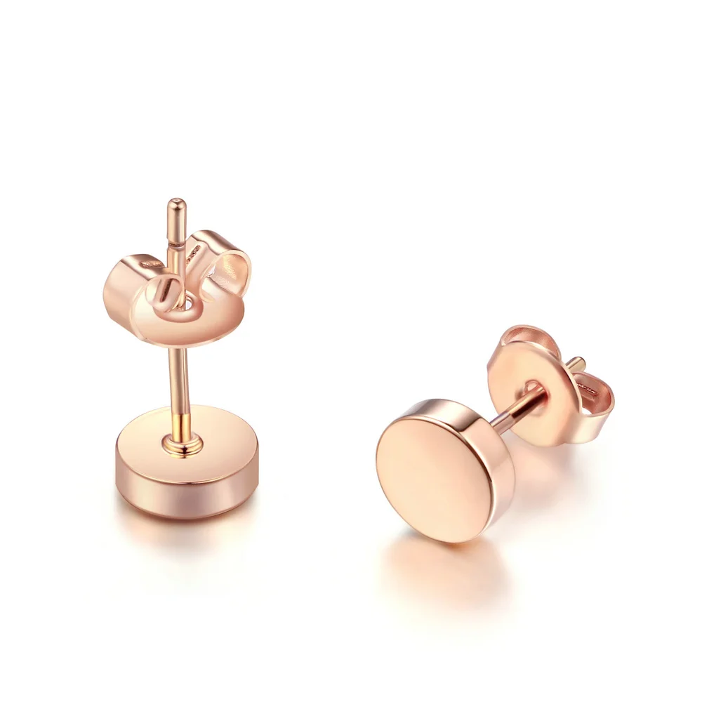 Classic Little Stud Earrings For Women Girls Simple Metal Copper Round Ear Accessories Rose Gold Color Fashion Jewelry E573