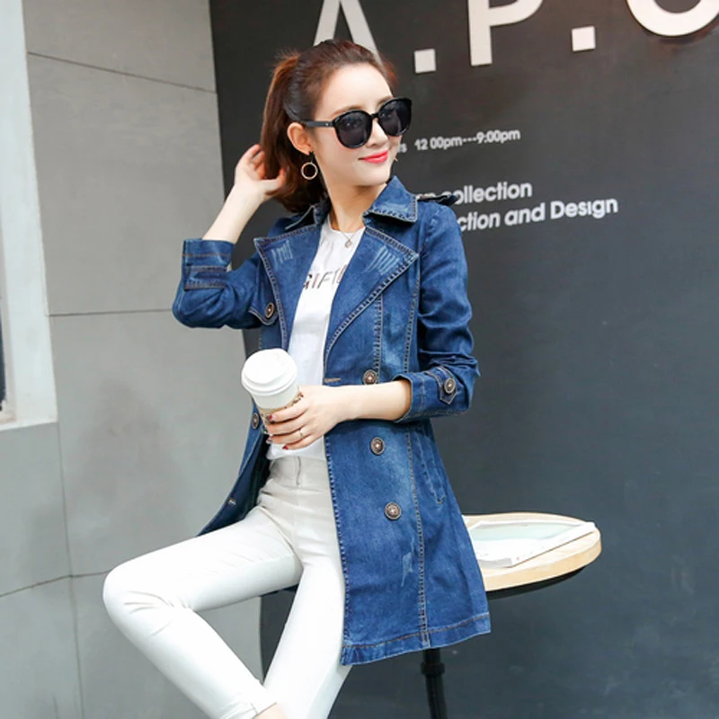 Jmrs donne di grandi dimensioni Denim Trench moda autunno sottile femminile coreano cappotto lungo manica lunga tunica doppiopetto giacca a vento