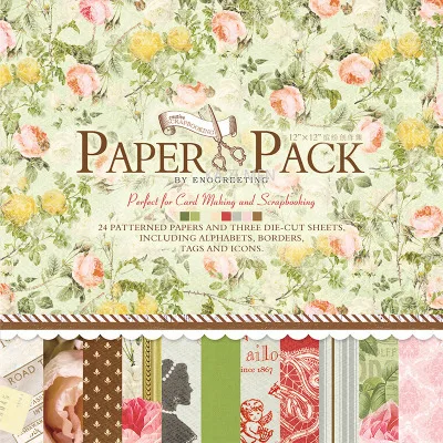 12 Inch Scrapbook Paper Pad Craft Paper Vintage Blooming Flowers Scrapbook Hand Account Album Decorative Paper Pack