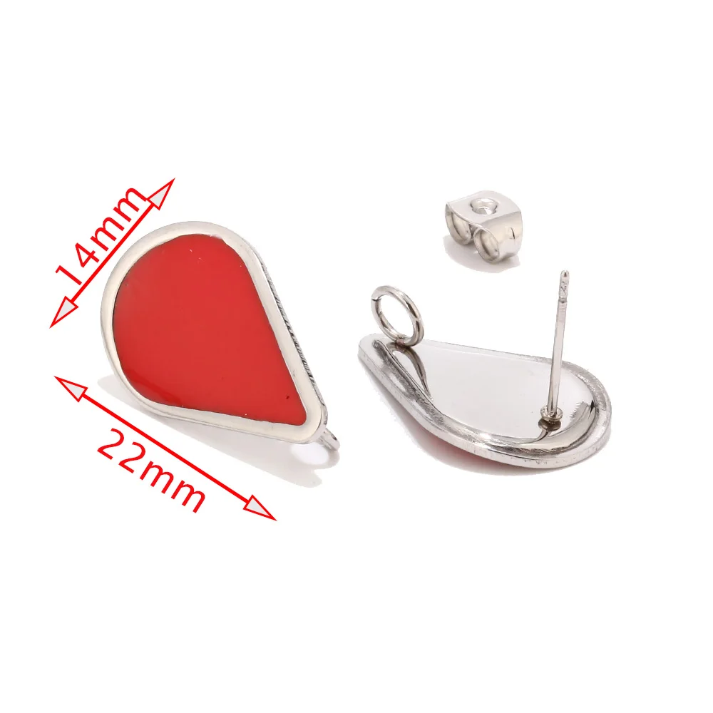 6pcs 스테인레스 스틸 귀걸이 포스트/루프 커넥터 22x14mm 에나멜 블랙/레드 워터 드롭 기본 공백 귀 스터드 귀걸이 결과 DIY