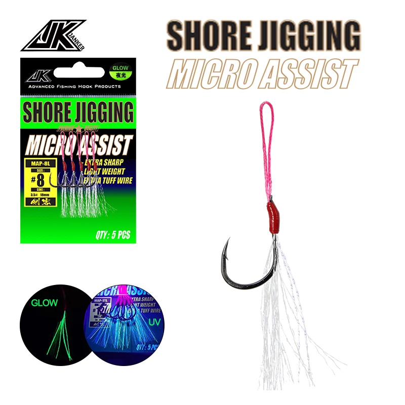 

JK MAP Black Slow Jigging Fishing Hooks Glow PE Line Tied 5#-12# Saltwater Fishing Shore Jigging Micro Assist Hook Set