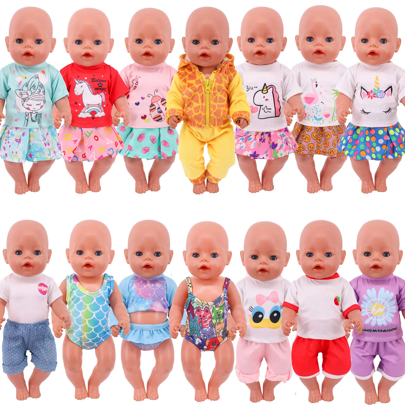 Cute Spring Autumn T-Shirt Shorts Sports Swimsuit Set for 18 Inch and 43cm Newborn Dolls Our Generation, Toy Gifts for Girls