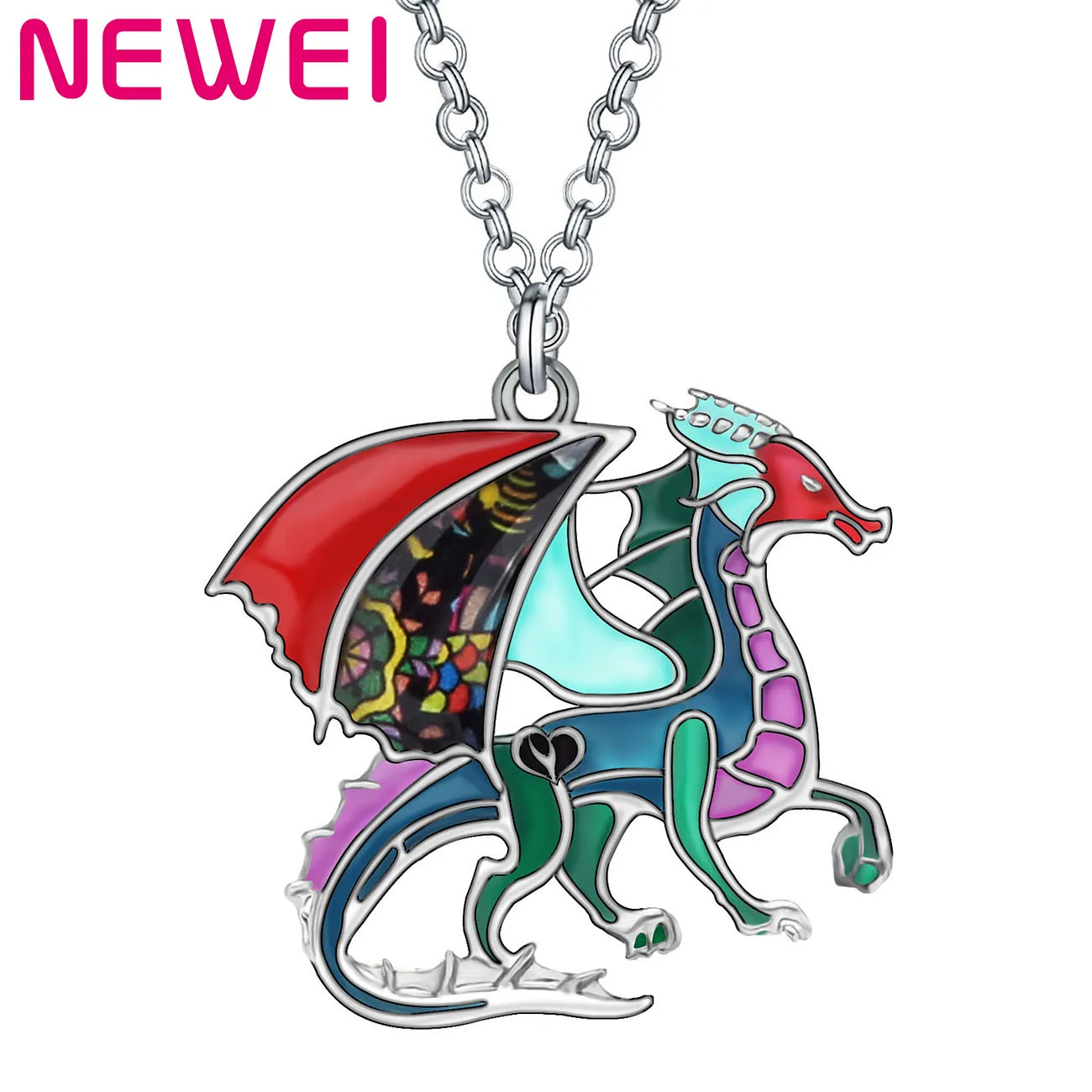 

Newei Floral Enamel Alloy Dinosaur Dragon Necklace Pendant Lovely Animal Choker Jewelry For Women Kids Festival Gift Decoration