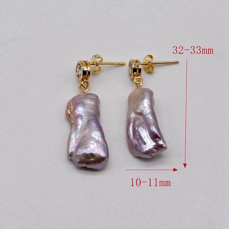 Real Baroque Earrings Rectangle Purple Natural Freshwater Pearl Cubic Zirconia Gold Plated Women Earrings Fashion Jewelry