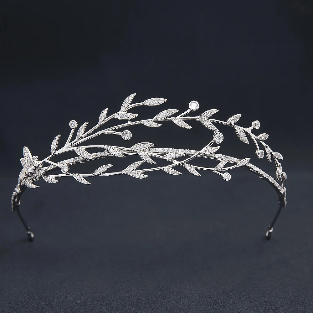 CZ Cubic Zirconia Olive branch Tiara for Wedding,Leaves Headband for Girl,Prom,Party Headpiece CH10397