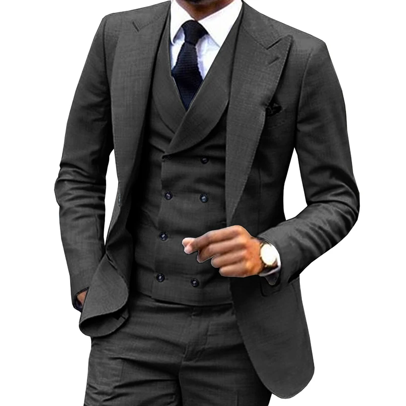 

Black Men's Suit 3 Pieces Double-breasted Vest Formal Business Slim Fit Notch Lape Tuxedos For Wedding ( Blazer+Vest+Pants )