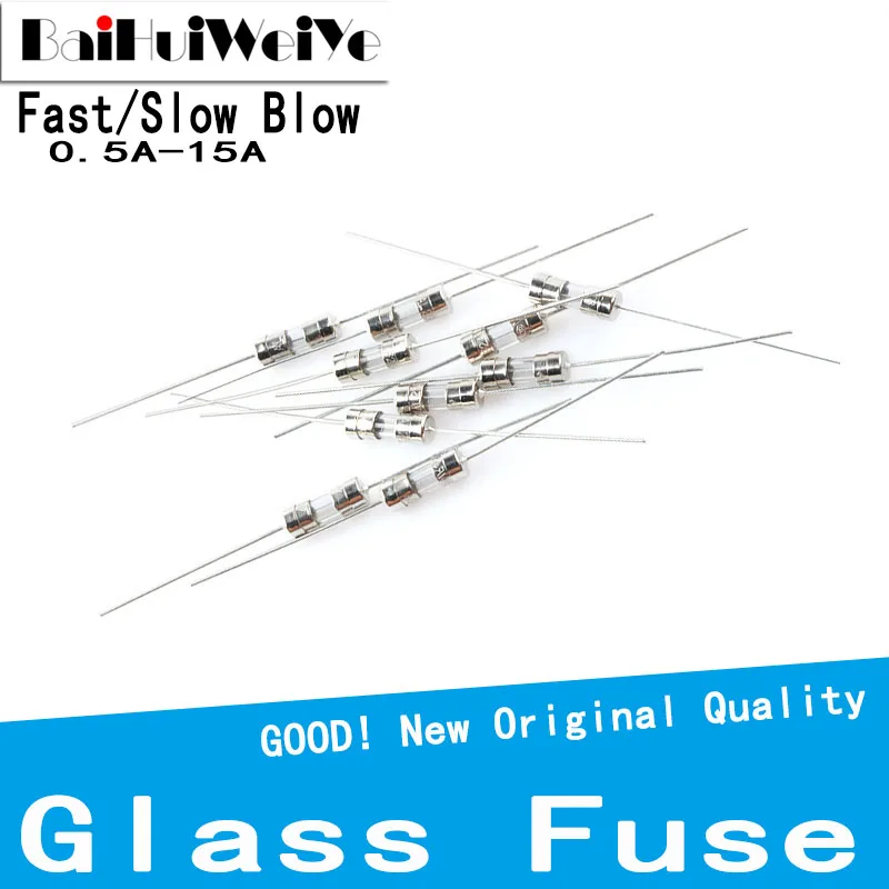 10PCS/LOT 3.6*10 mm Glass Fuse Fast / Slow Blow 250V 0.5A 1A 2A 3A 3.15A 4A 5A 6.3A 8A 10A 15A With a Pin Legs F/T Type 3.6x10mm