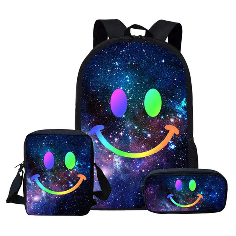 Lindo de la cara de la sonrisa 3D escuela impresión Mochila para adolescentes de las niñas de los niños de la escuela bolsas 3 unids/set estudiante libro bolsa Mochila Escolar