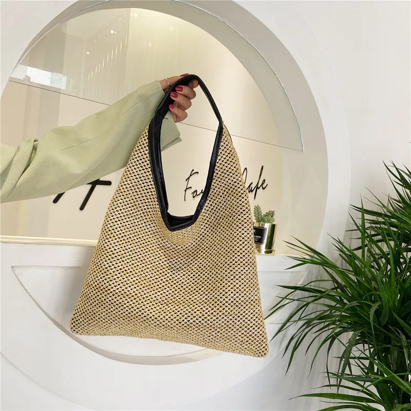 Vintage  Summer Women Durable Weave Straw Beach Bags Linen Woven Bucket Bag Grass Casual Tote Handbags Knitting Rattan Bags