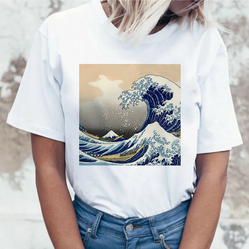 New Fashion T shirt Women Harajuku Summer Short Sleeve tee Fun Ulzzang T-shirt Japanese Ocean Wave Tops Tees Female