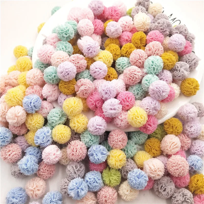 50pcs/lot Mix color DIY Mesh ball for Children Headwear Hair clip Accessories and Garment Accessories