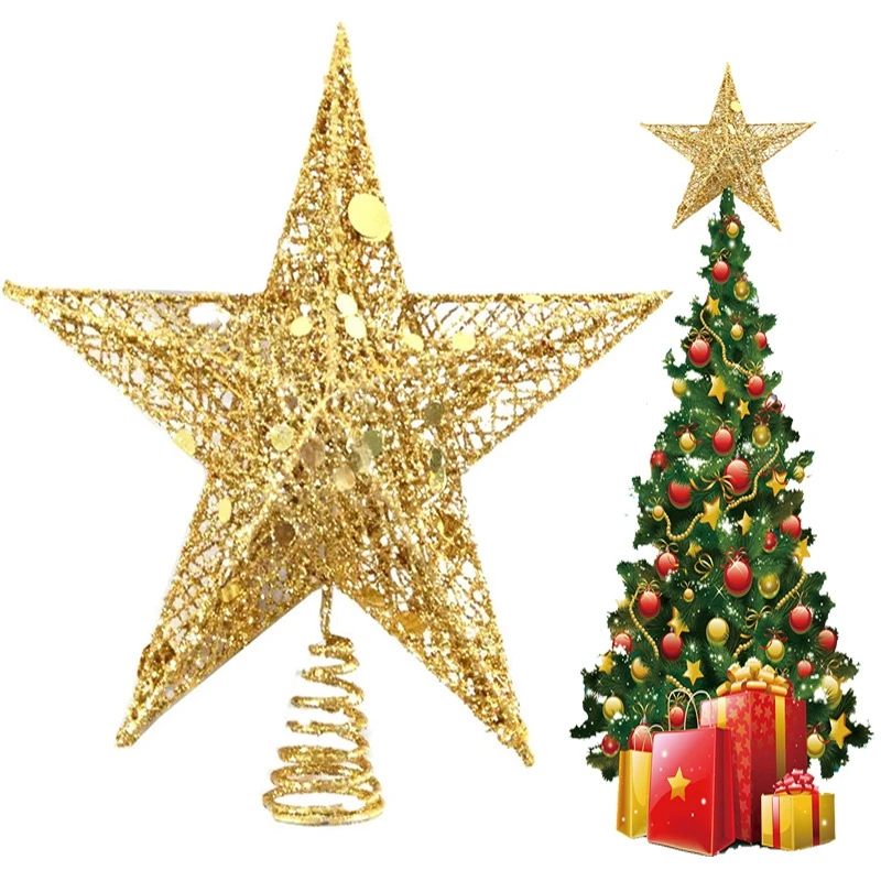 12/15/20cm Gold Christmas Tree Top Iron Star for Xmas Tree Ornaments Tree Top Navidad Noel Kerst Natal New Year Party Decoration