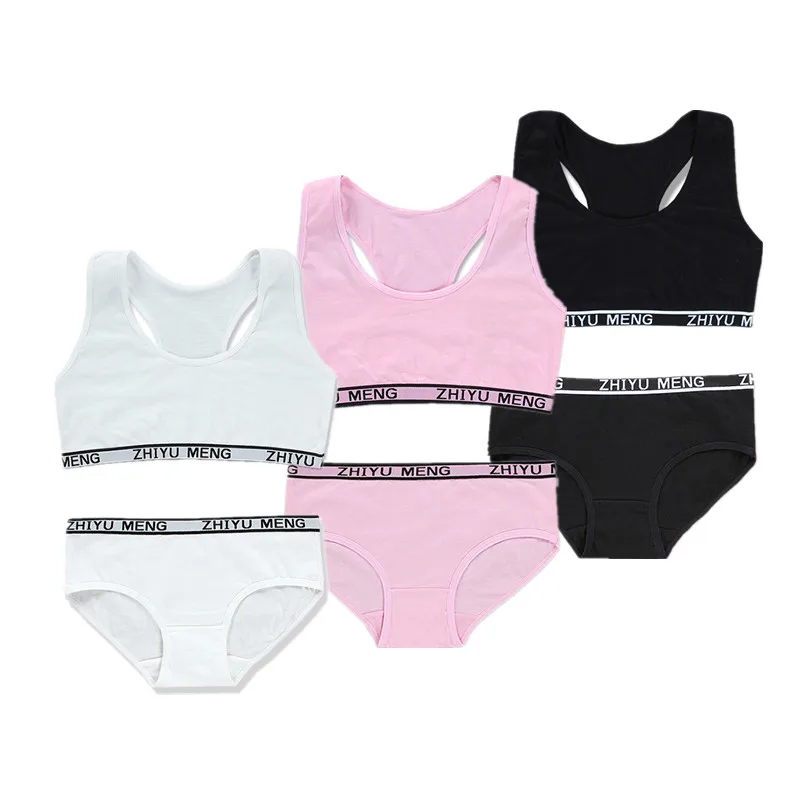 Young Girls Bra Panties Sets Underwear Training Bra Teenage Bra Baby Lingerie Kids Sports Bra 8-12 Years