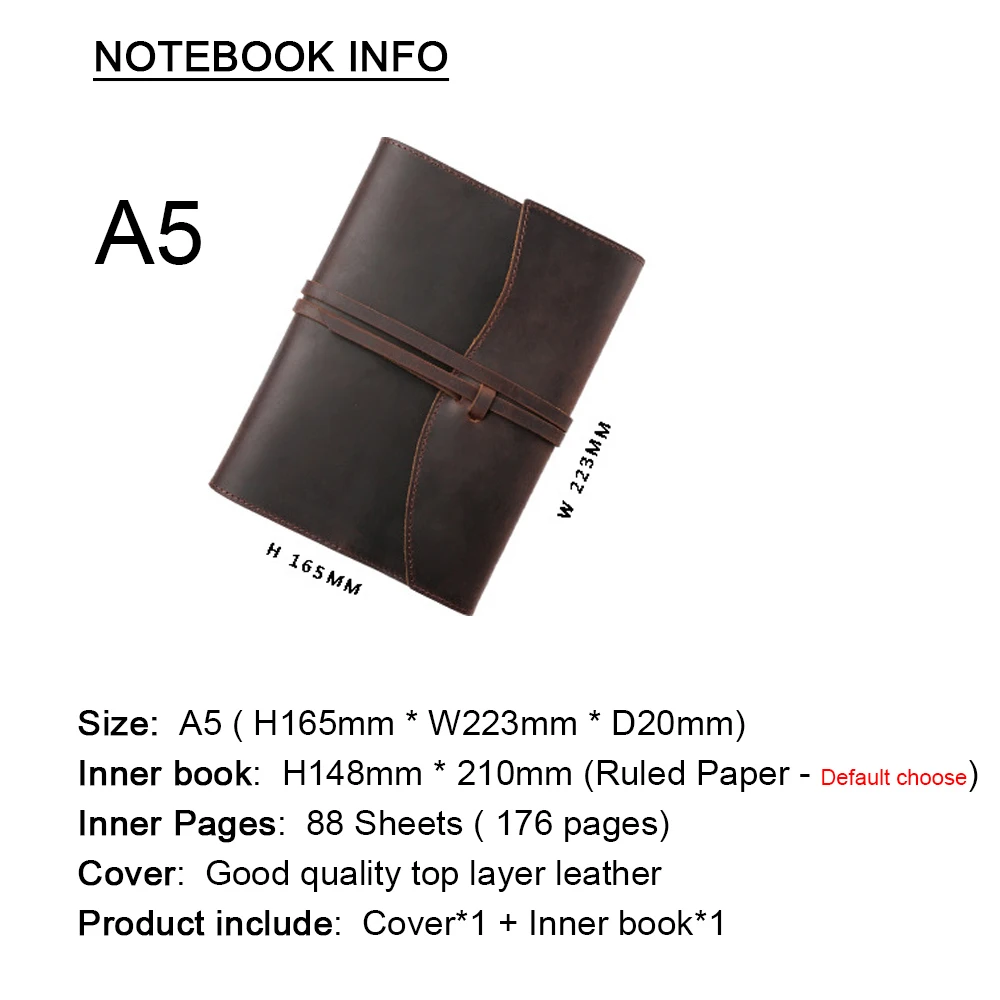 A5 A6 Leather Notebook Cowhide Cover Journal 176 Pages Tie Rope Book Handmade Office School Travel Diary Retro Customize Gift