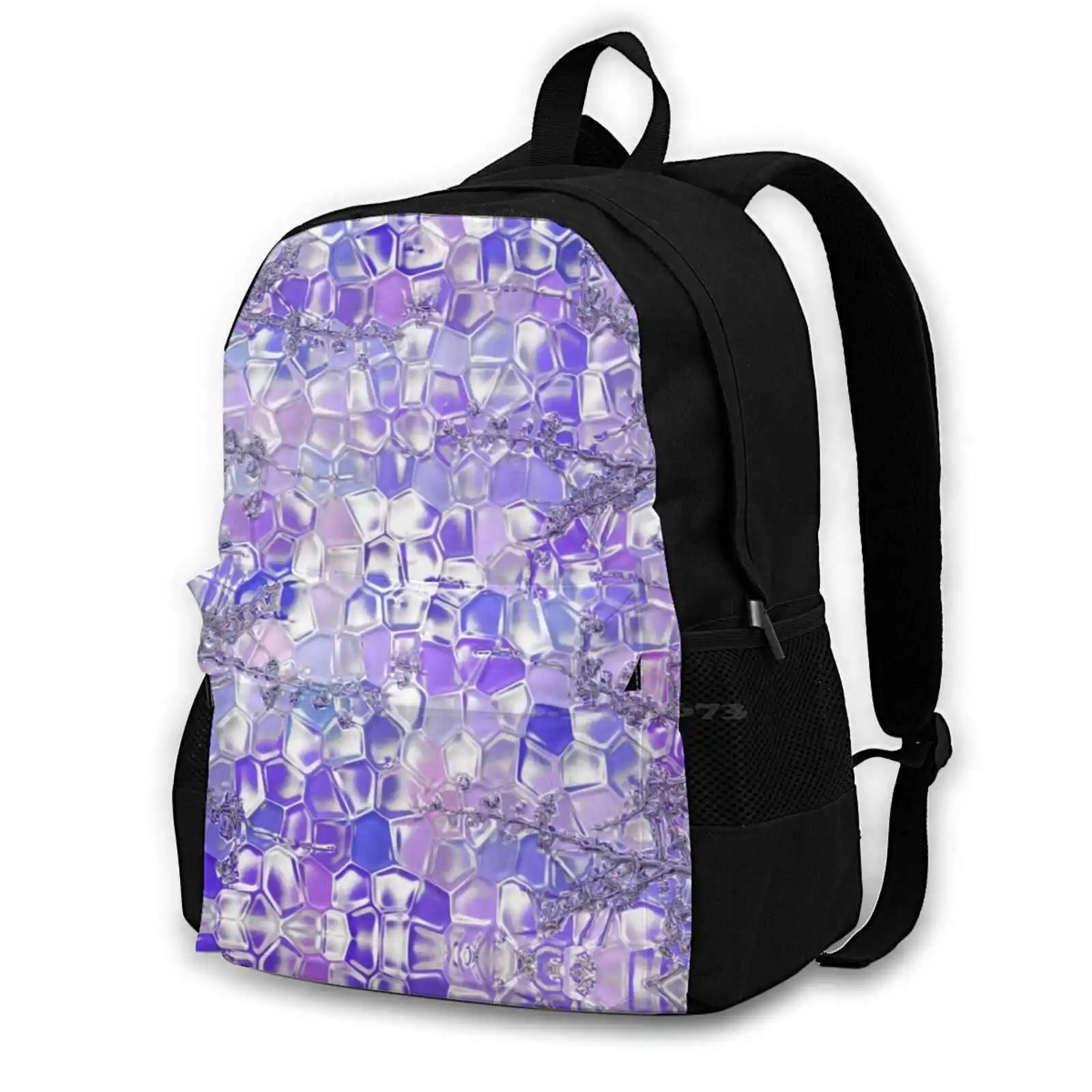 Blue Pattern In Glass Style Large Capacity School Backpack Laptop Bags Blue Ice Cold Cube Water Background Cool Drink White