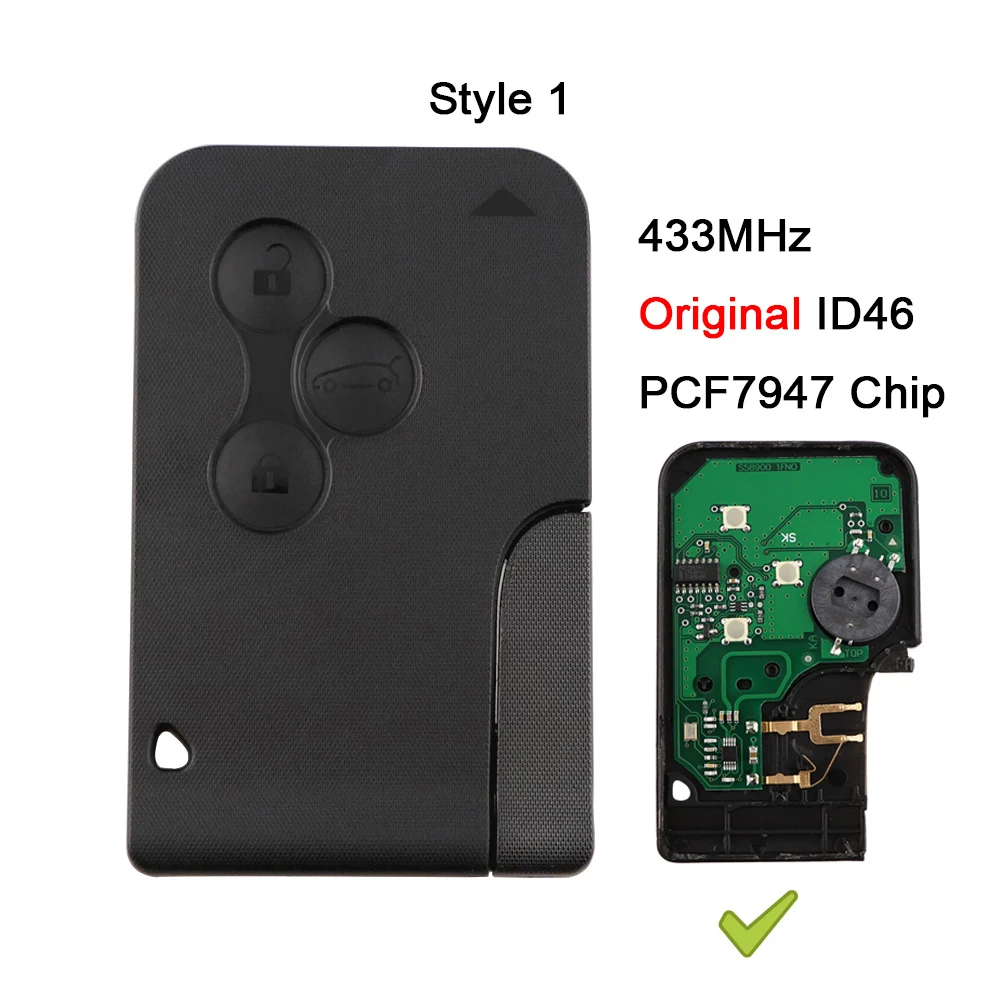 Yiqixin-3 Botão Smart Key Card, 433Mhz, ID46, PCF7926, PCF7947, Chip para Renault Megane 2, 3, Scenic Grand 2003-2008, chave remota do carro