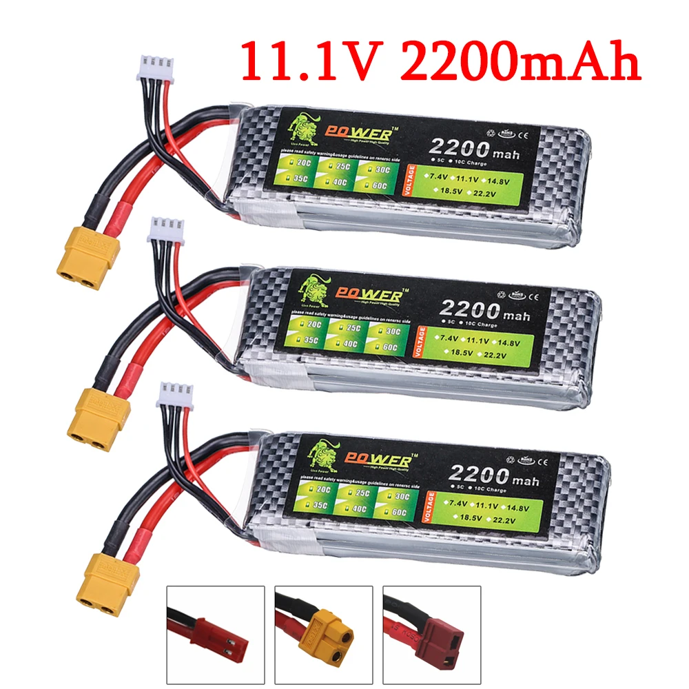 

3PCS/lot 3S 11.1v 2200mAh 30C LiPo Battery XT60/T/JST Plug For RC Car Boat Airplane Off-road racing 11.1v Rechargeable Battery