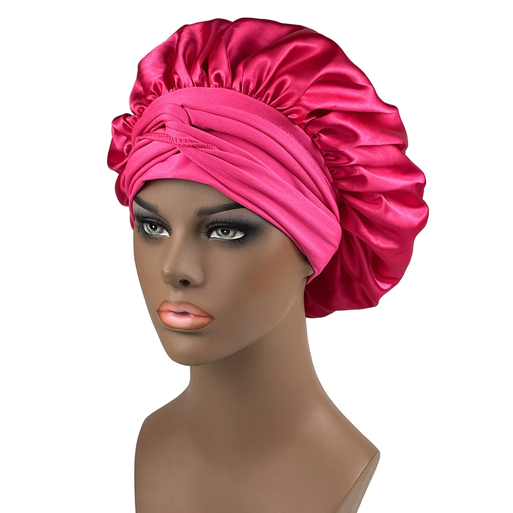 Women Satin Bonnet Spandex Wide Stretchy Band Long Tail Bonnet Satin Cheveux Nuit Silk Sleeping Night Cap Bonnets for Women