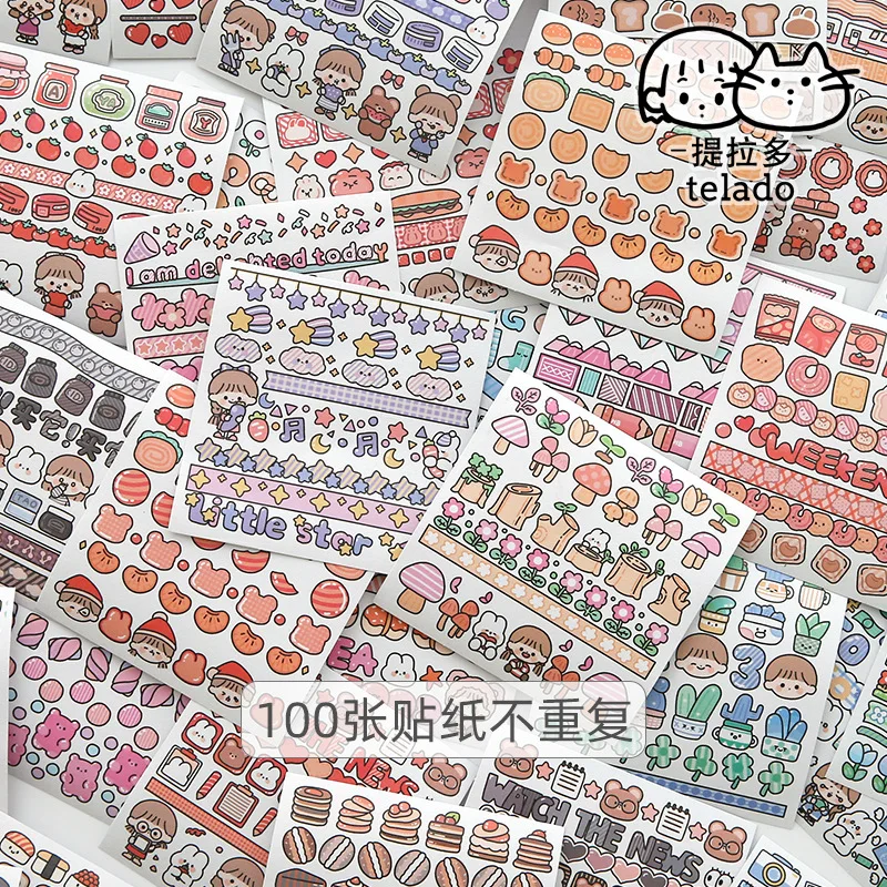 100 Sheets Set Paper Stickers Kawaii Rabbit Cartoon Animal Adhesive DIY Craft Label for Scrapbooking Journal Planner Diary