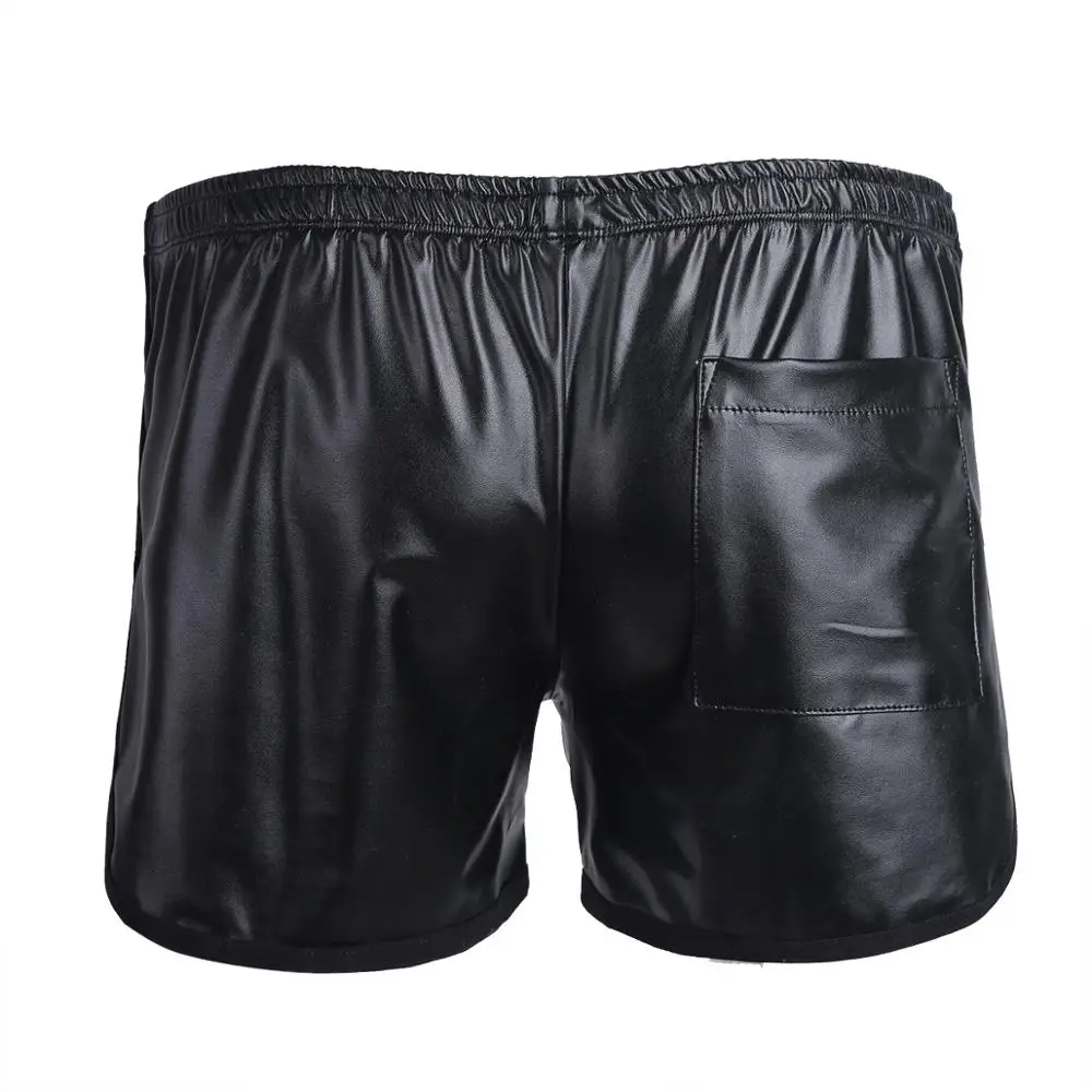 Mens Shiny Faux Leather Boxers Shorts Sport Shorts Male Homme Fitness Short Pants Summer Gyms Men Shorts Men Beach Shorts