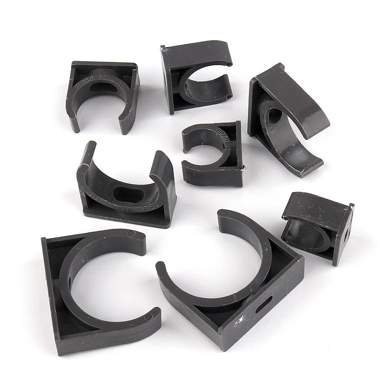 20~100pcs ID 20~40mm PVC Grey Pipe Clamp Irrigation System Connector Fittings Clip U Shape Clamp Interlock Plastic Tube Base