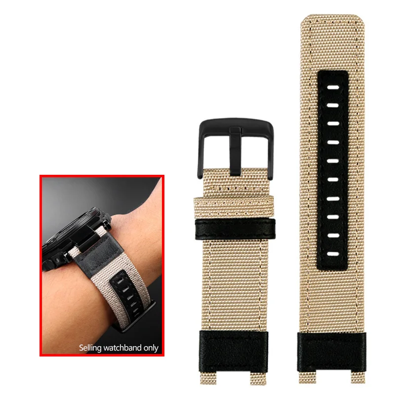 Canvas+Leather Watchband For G-shock Casio GST-B100/S130/S100G/S120/W130L/S110 GST-W120L/W300G/W330/400G/410 Nylon Mens Strap