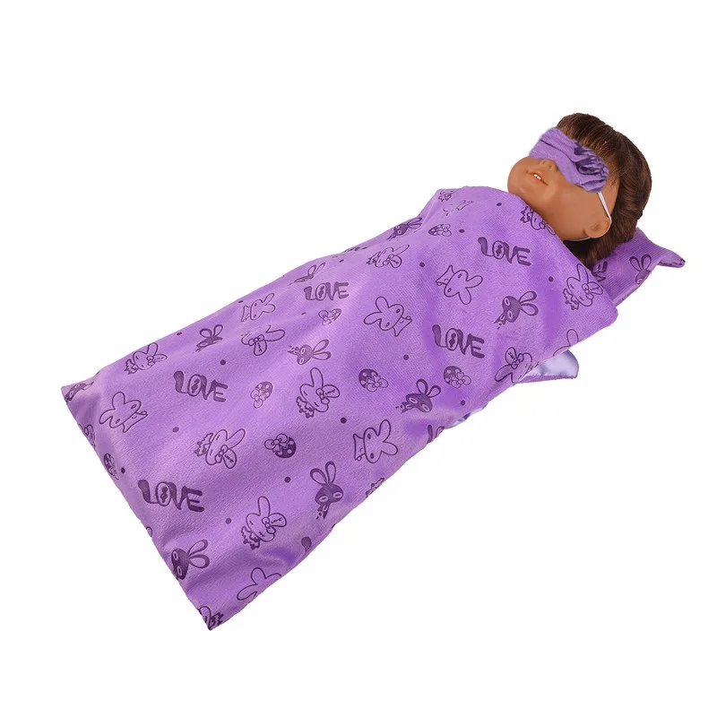 Doll Clothes,Shoes,Suitcase Suit Cute Flamingo Purple Sleeping Bag Pajamas Fit 18 Inch American Girl Doll,43cm Baby Born Doll