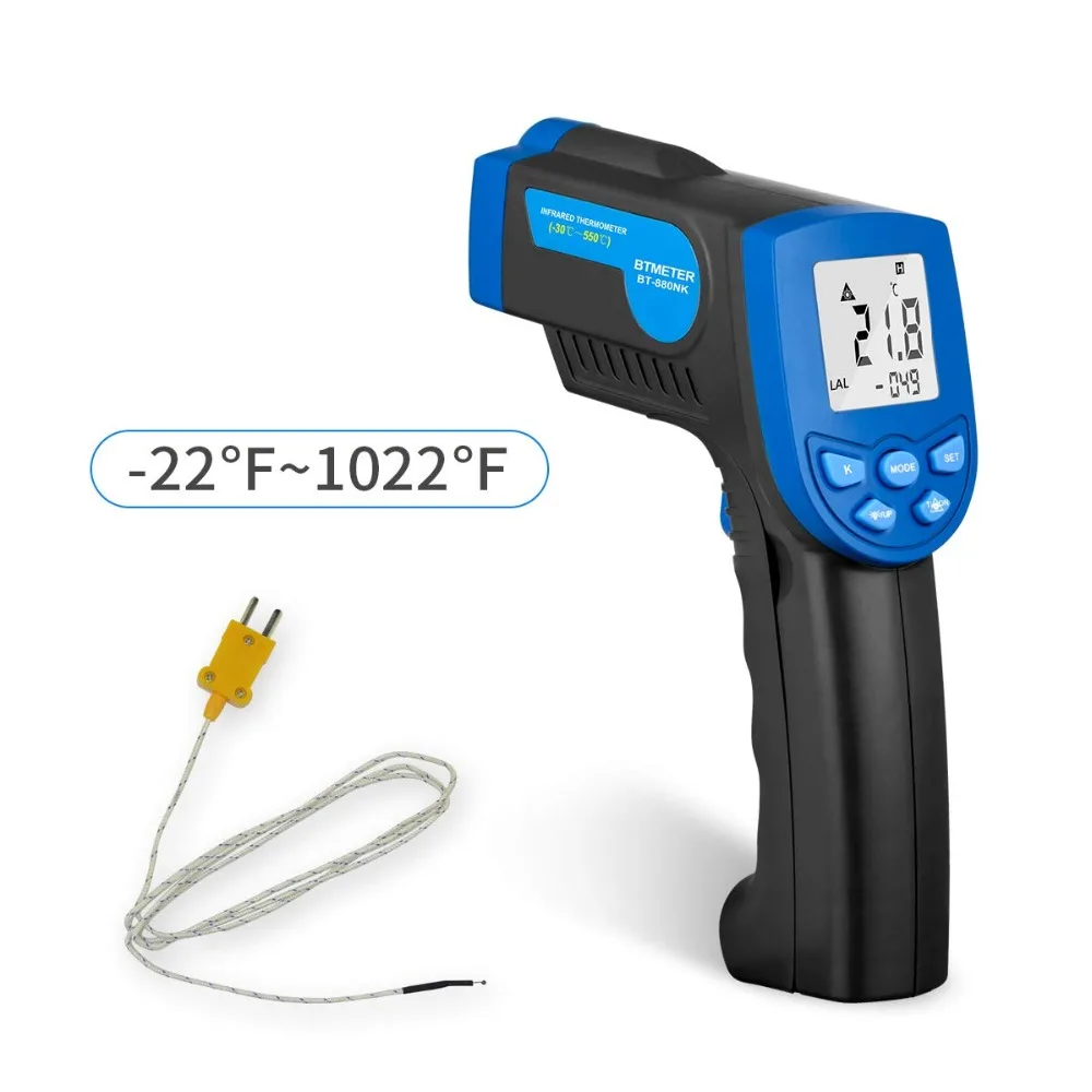 

BTMETER-Digital Infrared Thermometer, Non-Contact Laser Tester,-30 ℃ to 550 ℃, °C, K Type, BT-880NK