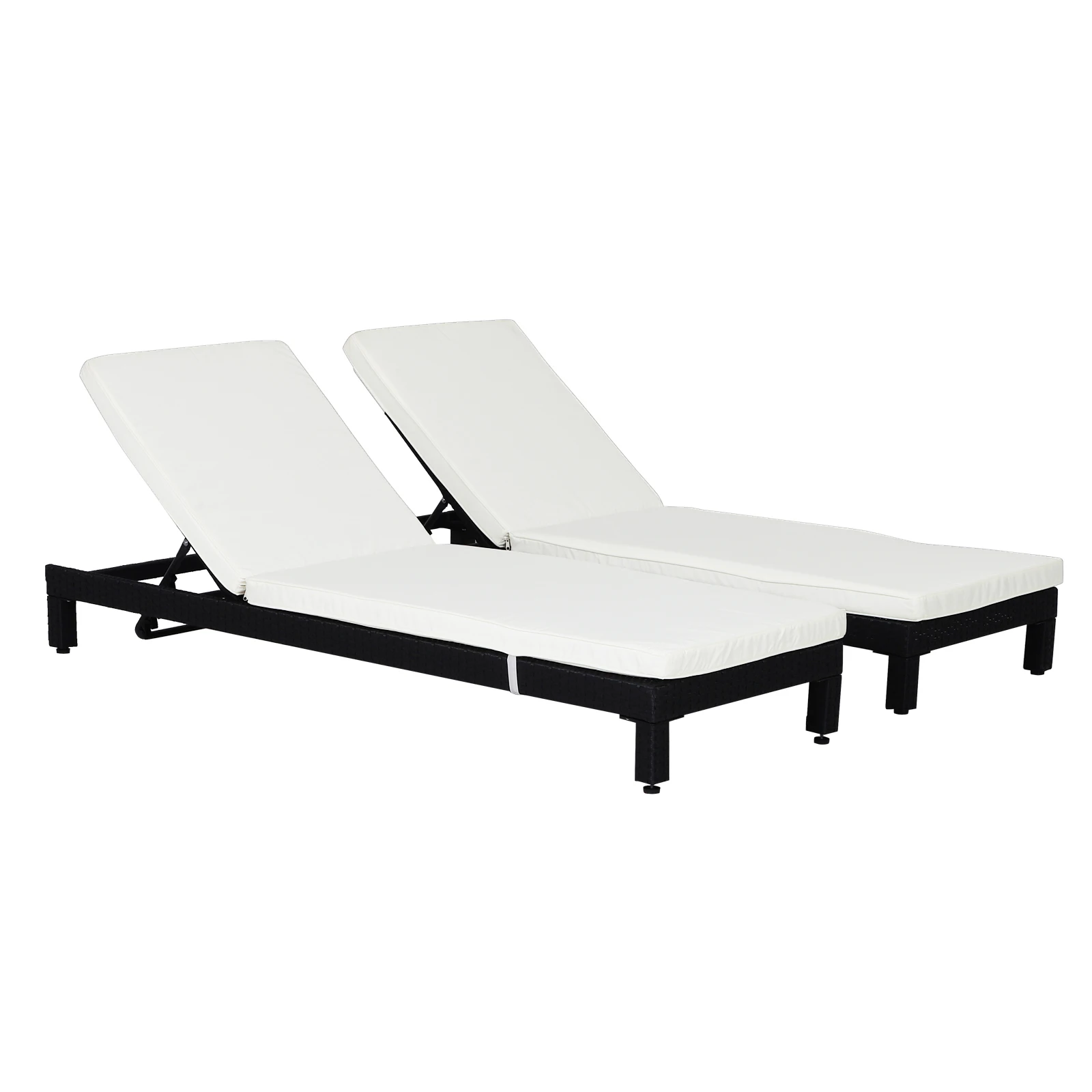 Outsunny Set of 2 deck chairs of Ratan Chaise Longue with cushions padded waterproof cover