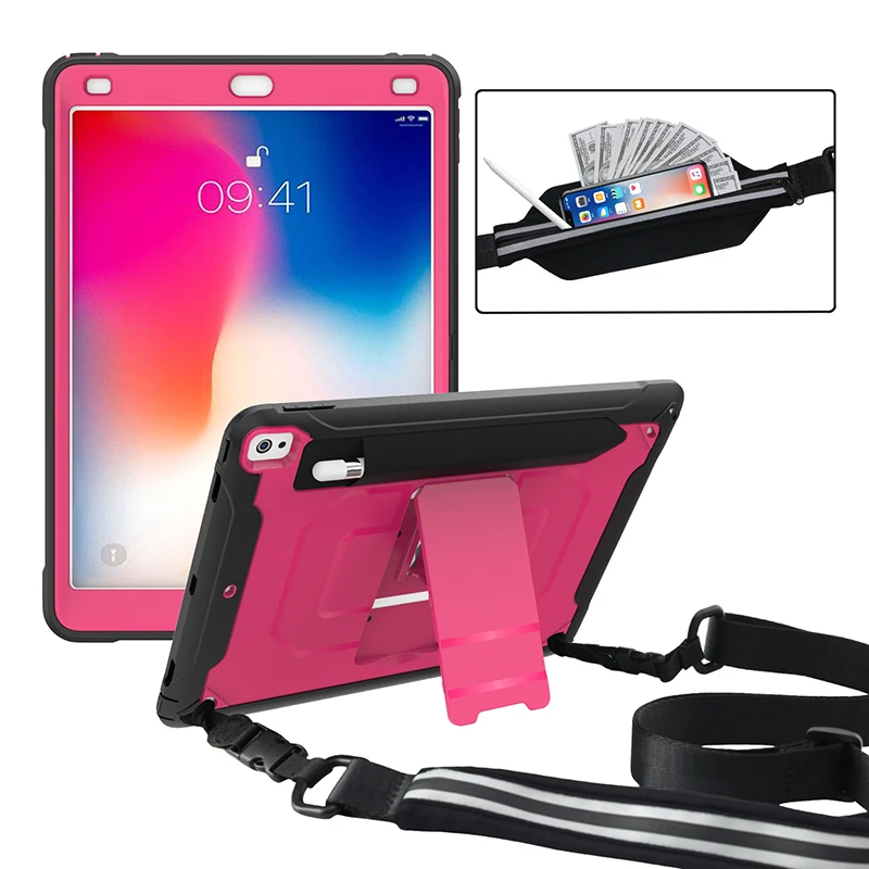 Silicone Hybrid Case with Pencil Slot and Shoulder Strap for iPad Air 10.5 2019 (Air 3)Tablet Shockproof Cover for iPad Pro 10.5