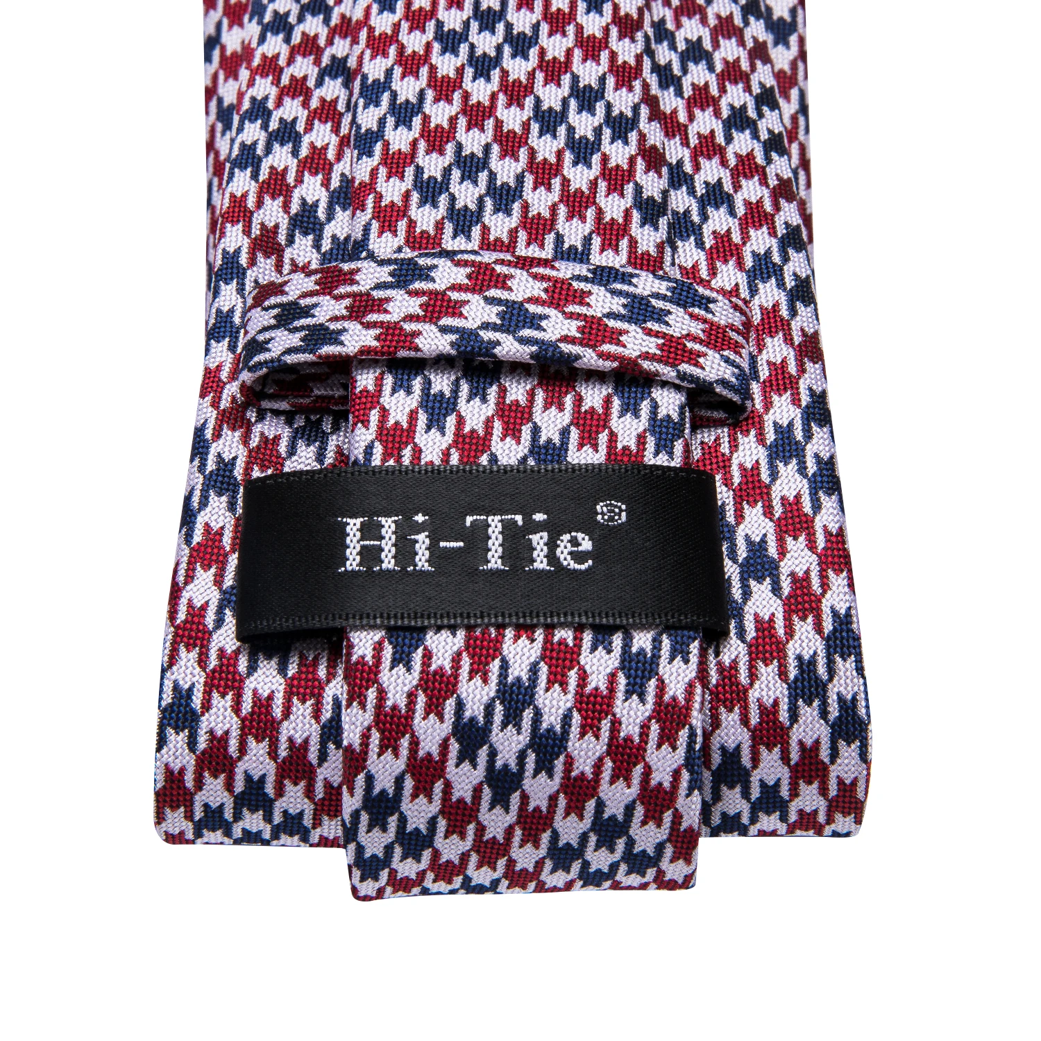 Hi-Tie Red Houndstooth Plaid Necktie For Men Blue Luxury Men's Tie Set Silk 8.5cm Large Fashion Hanky Cufflinks Set Quality