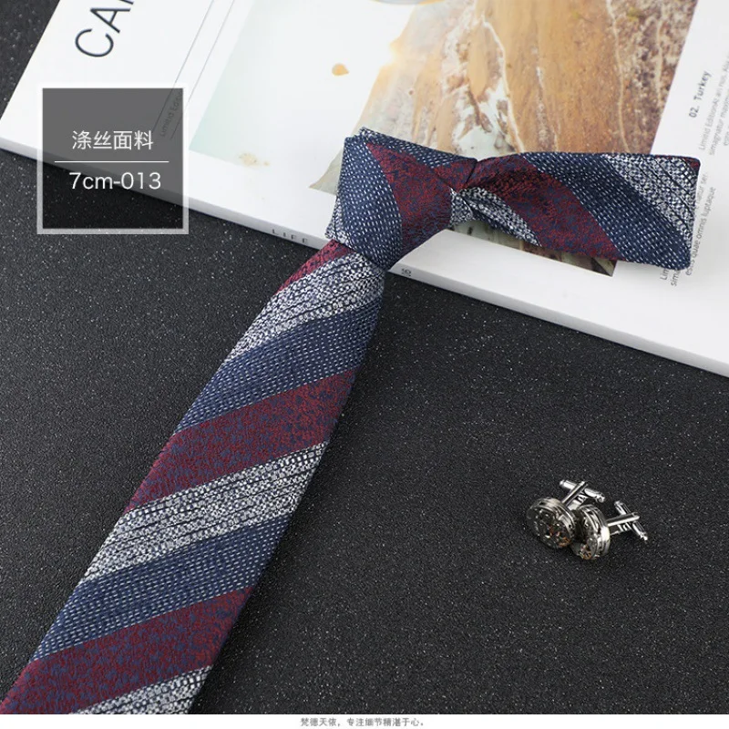 

7CM Striped Necktie Narrow Men's Tie Polyester Silk Fashion Cravate Business Gravatas Wedding Dress Gravata Luxo Korean Casual