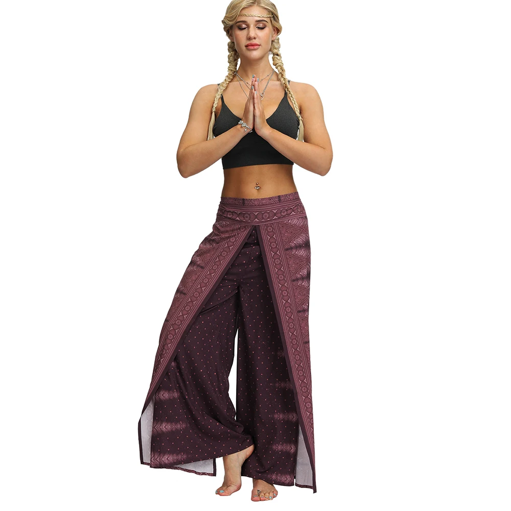 Harem Pants Slit Wide Leg Yoga Pants Palazzo Casual Beach Boho Hippie Pants For Women