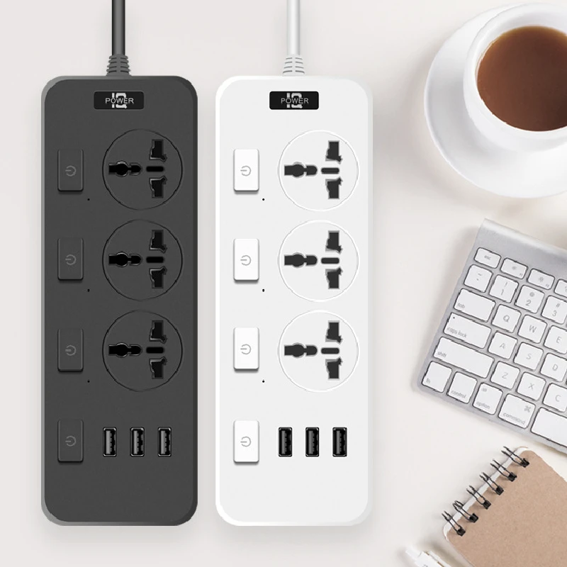 

Power Strip 10A Fast Charging 3 USB Extension Socket Plug Ports & 3 Outlets Socket Adapter US UK EU Power Strip With USB Ports