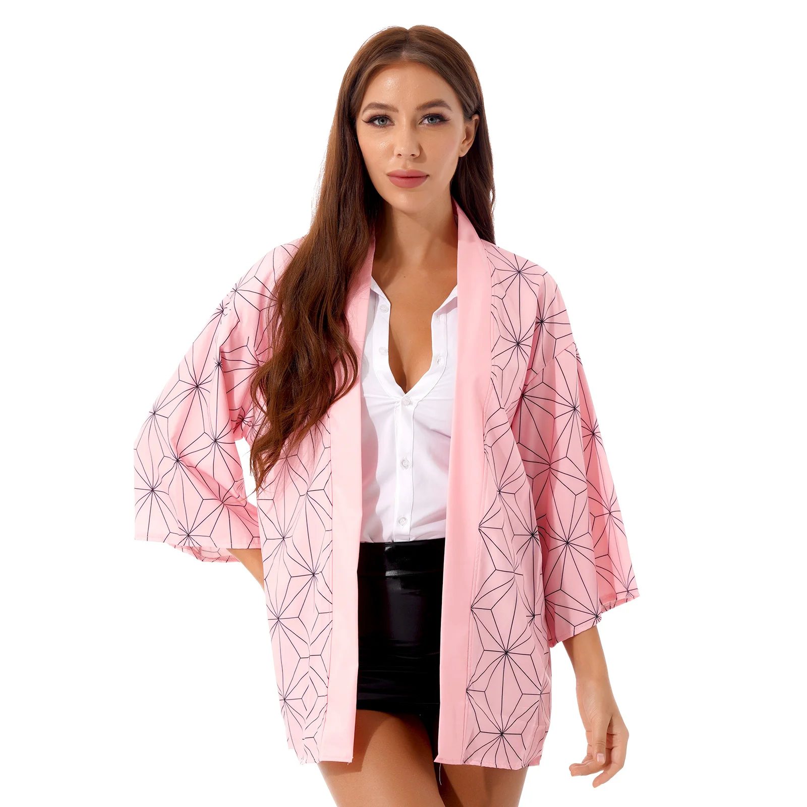 Kimono de manga 2021 con estampado elegante para mujer, ropa de dormir, disfraz de Cosplay, cárdigan, camisa, prendas de vestir, Tops, 3/4