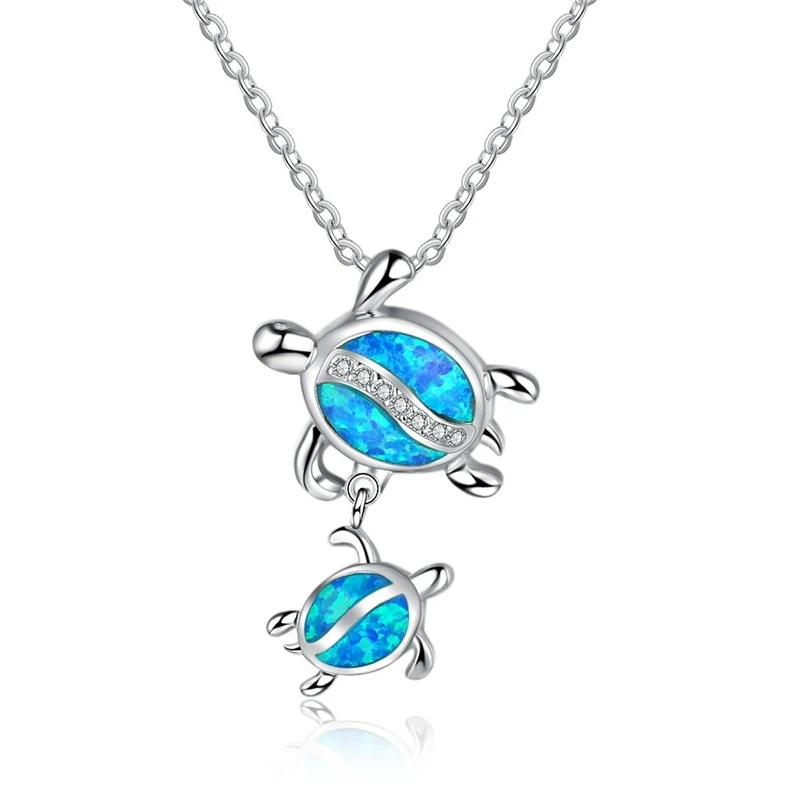 Bohemia Blue Imitation Opal Cute Starfish Pendant Necklace For Women Charm Crystal Animal Turtle Necklace Jewelry Gift for Women