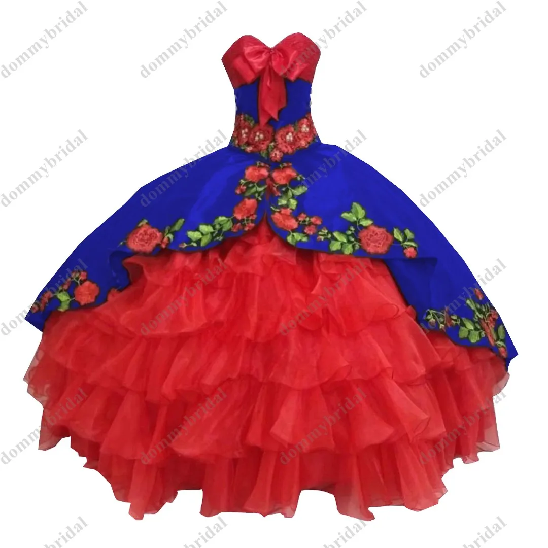 Vestido de quinceañera mexicana con estampado de flores rojas y Negro moderno, vestido de baile, lazos hinchados, fiesta Formal XV, vestido de graduación, corsé, 2023