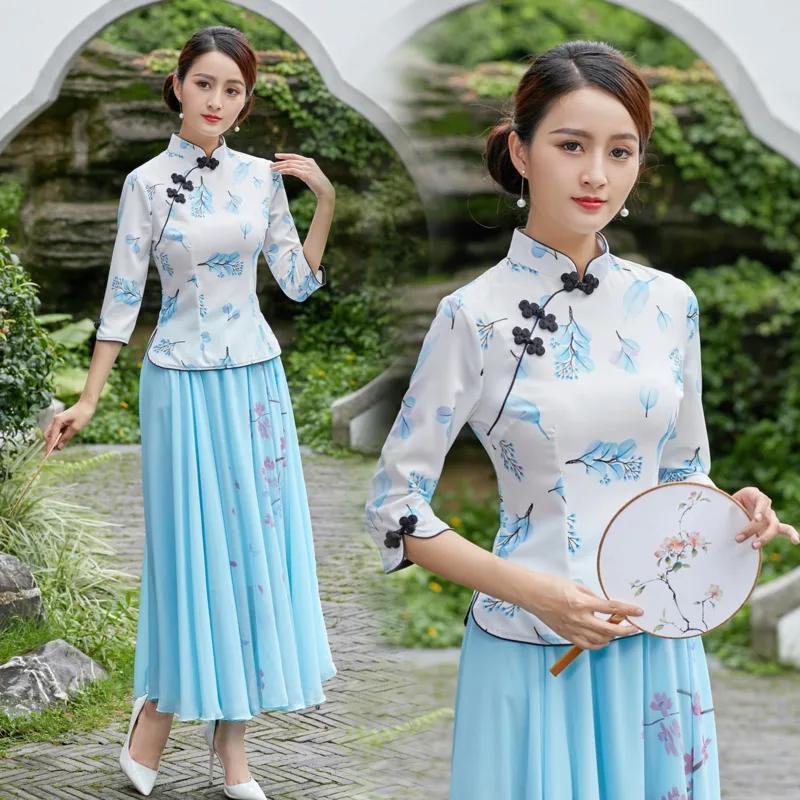 

SHENG COCO Satin Silk China Shirts Cheongsam Style Traditional Chinese Clothing For Women Printing Qipao Tops Vetement Female