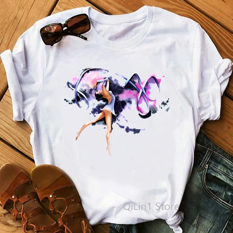 Gym Art Print Tee Shirt Femme Ballet Dancer Gymnast Lover Birthday Gift Tops Girls Summer White Gymnastics Casual T Shirt Women