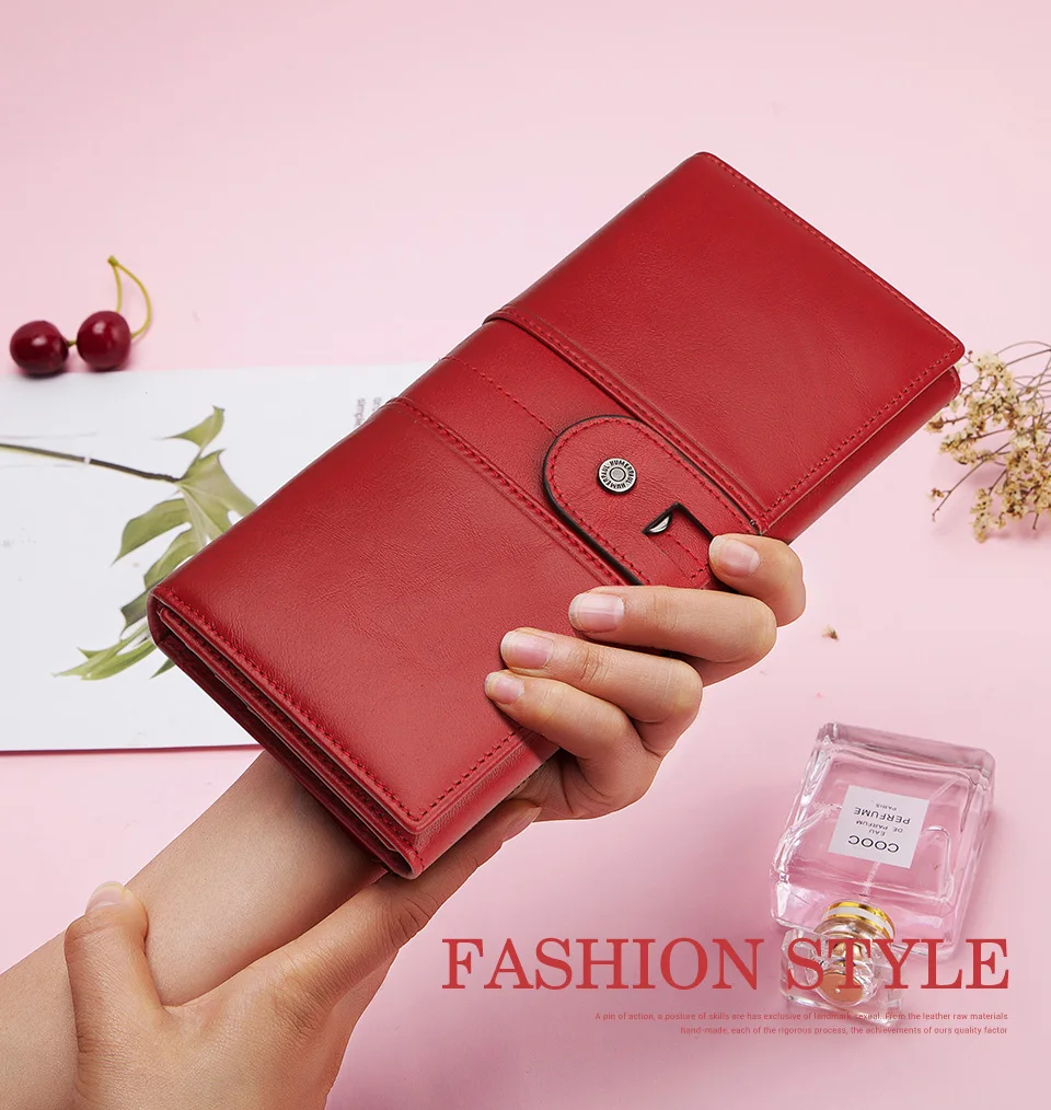 Lange Damen-Geldbörse aus echtem Leder, RFID-Trifold-Multi-Kreditkartenhalter, Schlitz mit Handytasche, luxuriöse Damen-Geldtasche – Detail 1