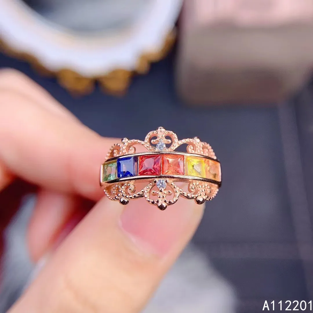 

Fine Jewelry 925 Sterling Silver Inset With Natural Gemstones Women's Classic Lovely Square Color Sapphire Row Ring Support Dete