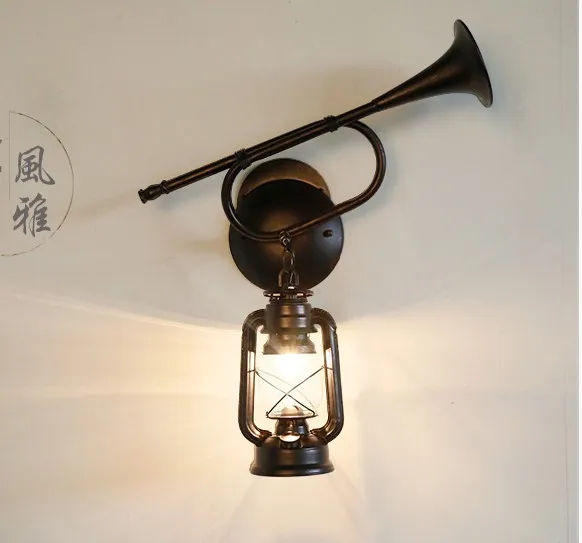 Wall Lamp Retro American Rural creative iron restaurant aisle antique musical instrument kerosene wall lamp